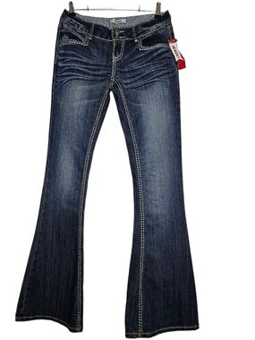 NWT VINTAGE Y2K BONGO Low Rise Flare Jeans (Size 5) | Embroidered & Bling Accent